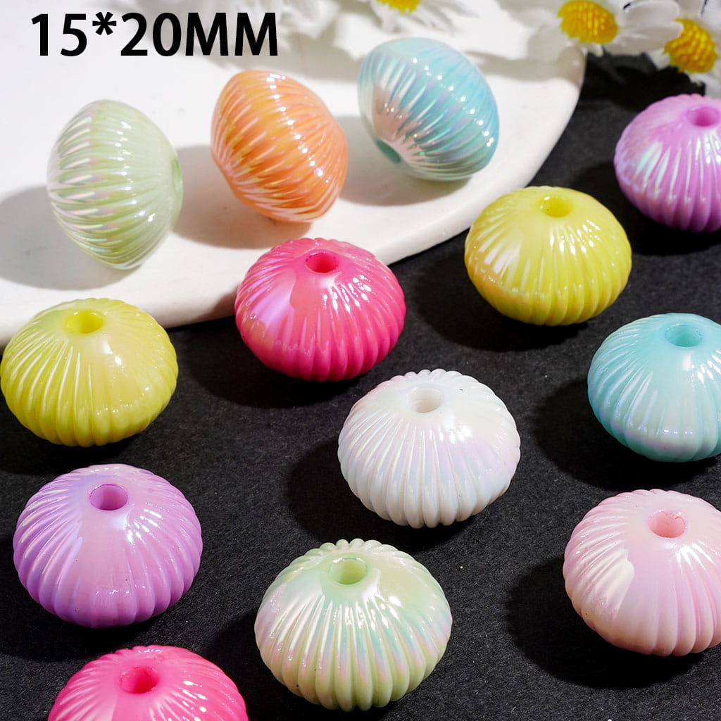 UV-Coated Acrylic Abacus Lantern Saucer Shell Ribbed Beads, 15*20MM, Multi-Color, Random Mix