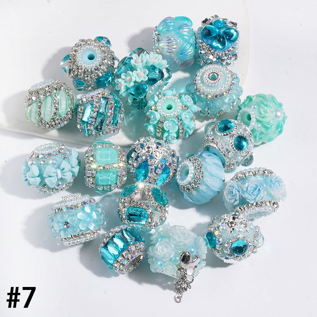 Adorable Sparkling Crystal, Flower and Fluffy Flocked Trim with White Pearls, Clear and AB Rhinestone Chains Handmade Acrylic Beads Series