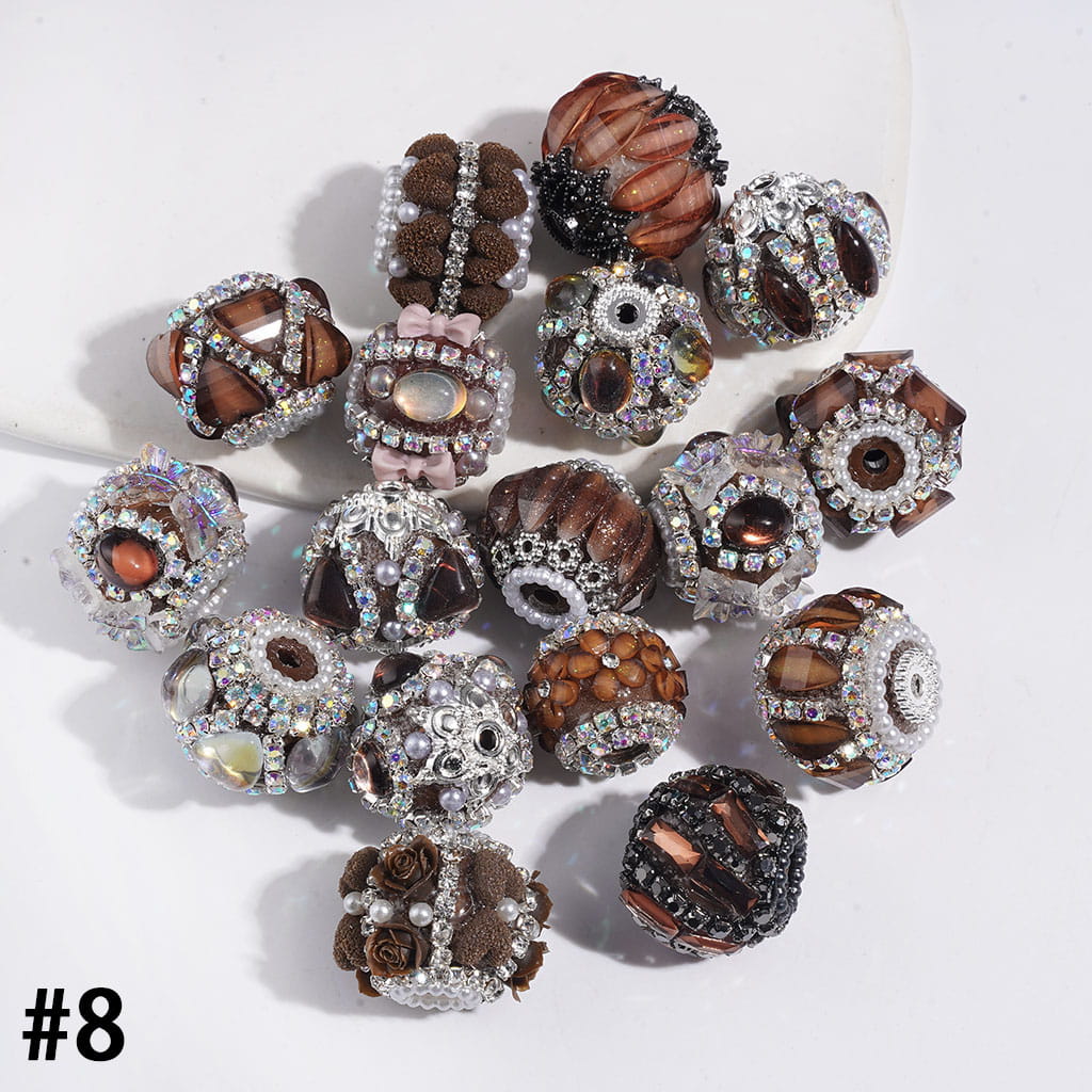Adorable Sparkling Crystal, Flower and Fluffy Flocked Trim with White Pearls, Clear and AB Rhinestone Chains Handmade Acrylic Beads Series