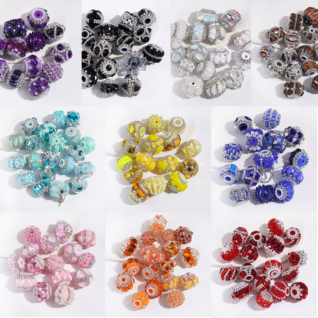 Adorable Sparkling Crystal, Flower and Fluffy Flocked Trim with White Pearls, Clear and AB Rhinestone Chains Handmade Acrylic Beads Series