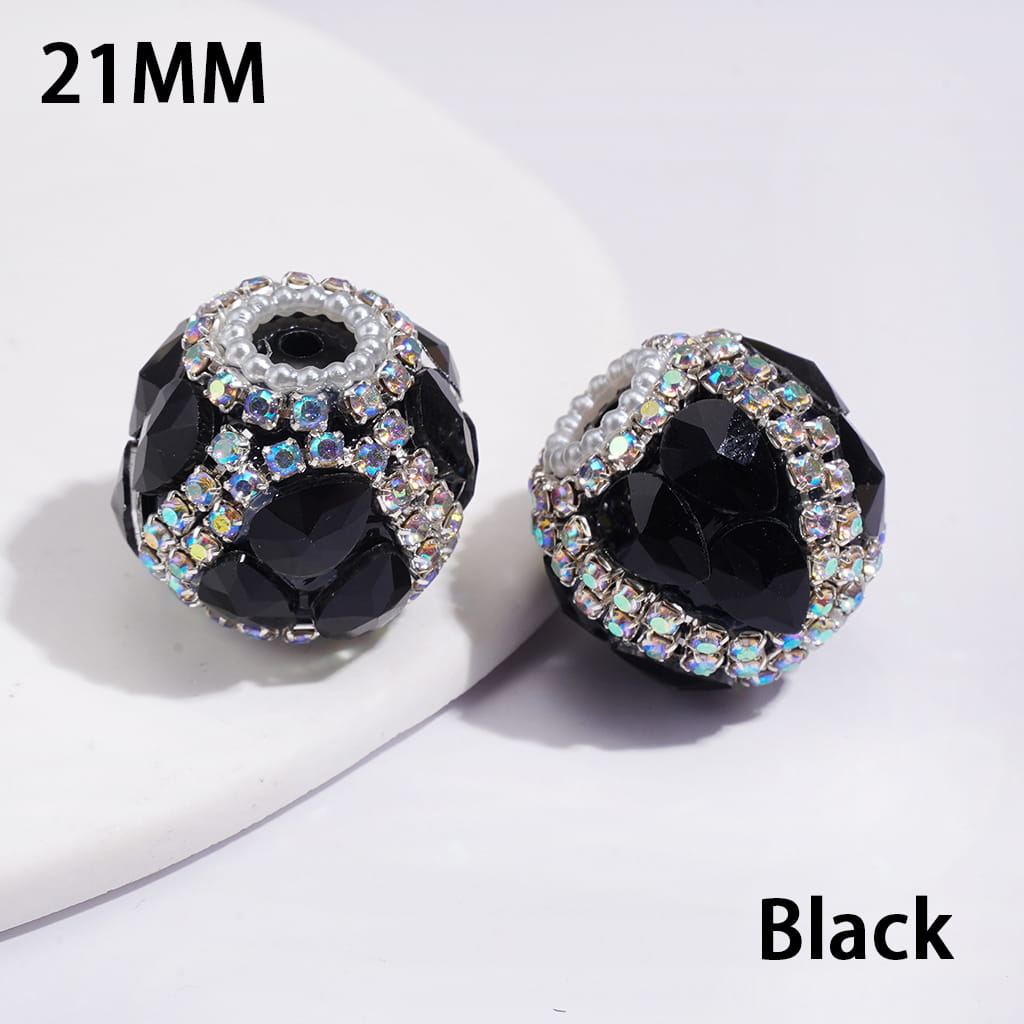 Handcrafted Acrylic Beads w Water Drop Rhinestones, AB Rhinestone and White Pearl Chains, 22MM, Random Mix