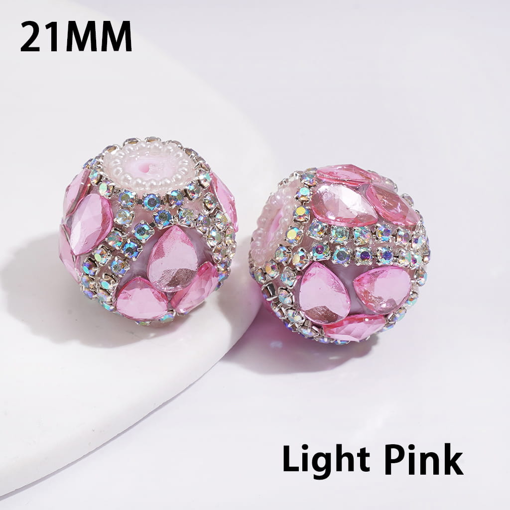 Handcrafted Acrylic Beads w Water Drop Rhinestones, AB Rhinestone and White Pearl Chains, 22MM, Random Mix