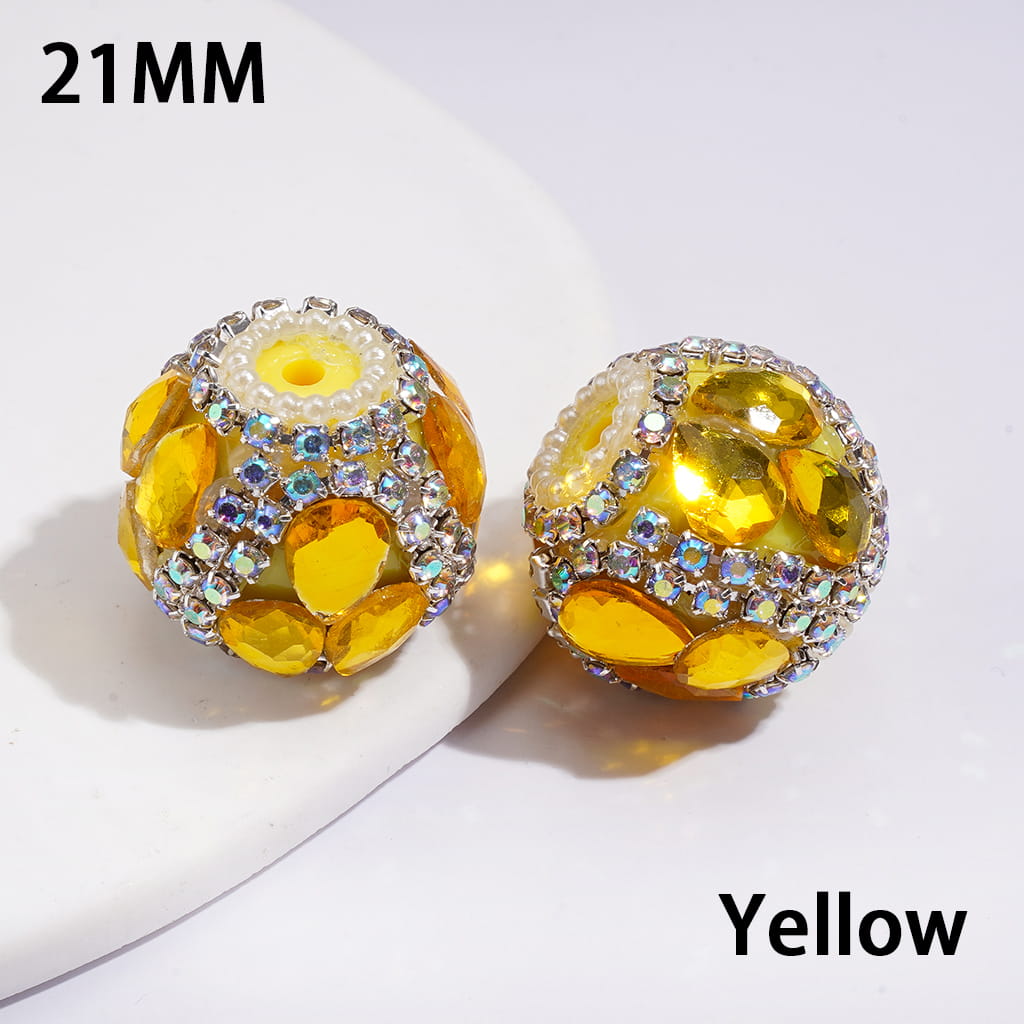 Handcrafted Acrylic Beads w Water Drop Rhinestones, AB Rhinestone and White Pearl Chains, 22MM, Random Mix