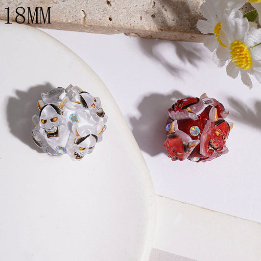 Spooky Ghost Mask White & Red Color Theme, Clay Beads with AB Rhinestone, 18MM, Random Mix