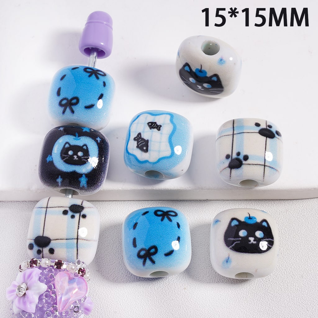Dog Paws Prints Cat Fish Series, Curves Square Shape, Acrylic Beads Random Mix, 15*15MM