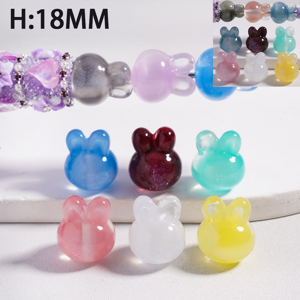 Glitter-Inside Rabbit Head Color-Changing Cat Eye Style, Acrylic Beads, Random Mix Height 18MM