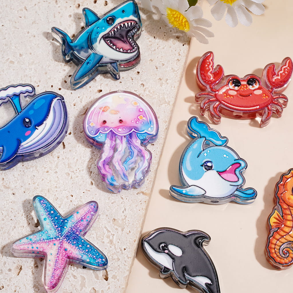 Acrylic Beads with Sea Animals Marine Life Series, Random Mix