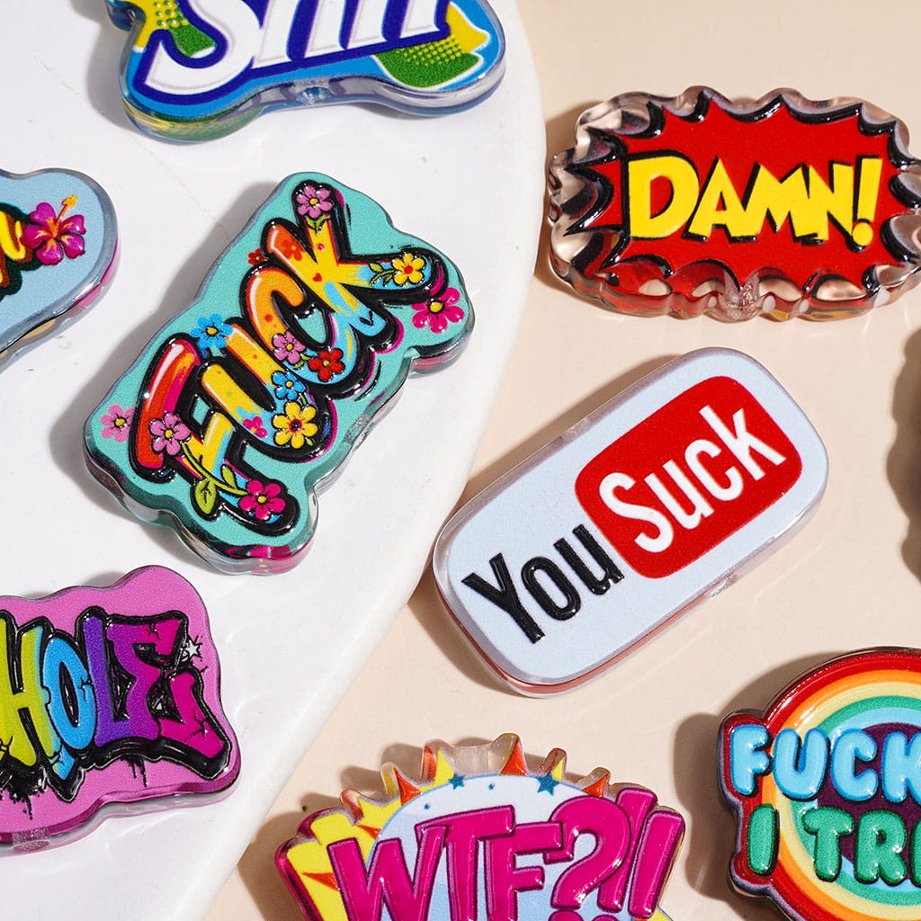 Acrylic Beads with Humor Word Series, Semi-Clear, Random Mix