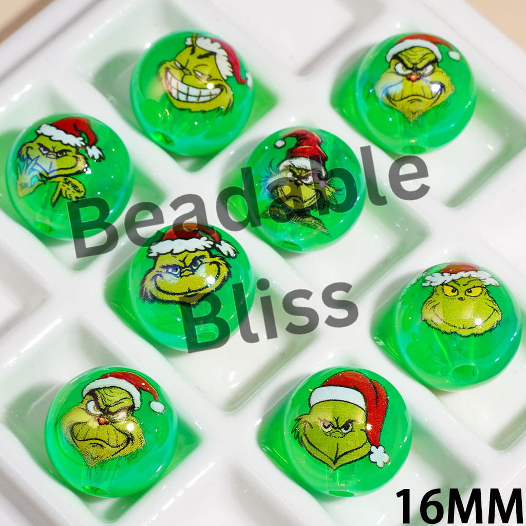 Acrylic Beads for Bracelets Green Character Series, Transparent, 16MM