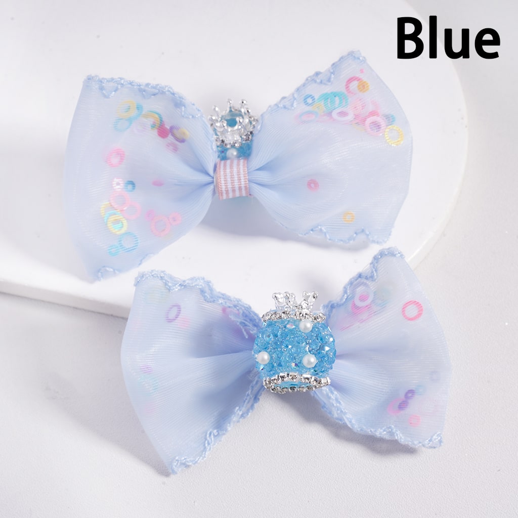 Glitter, Fabric Bowtie Fancy Silver Crown, White Pearls & Shiny Cone Shape Acrylic Sugar Beads with Rhinestones, Random Mix