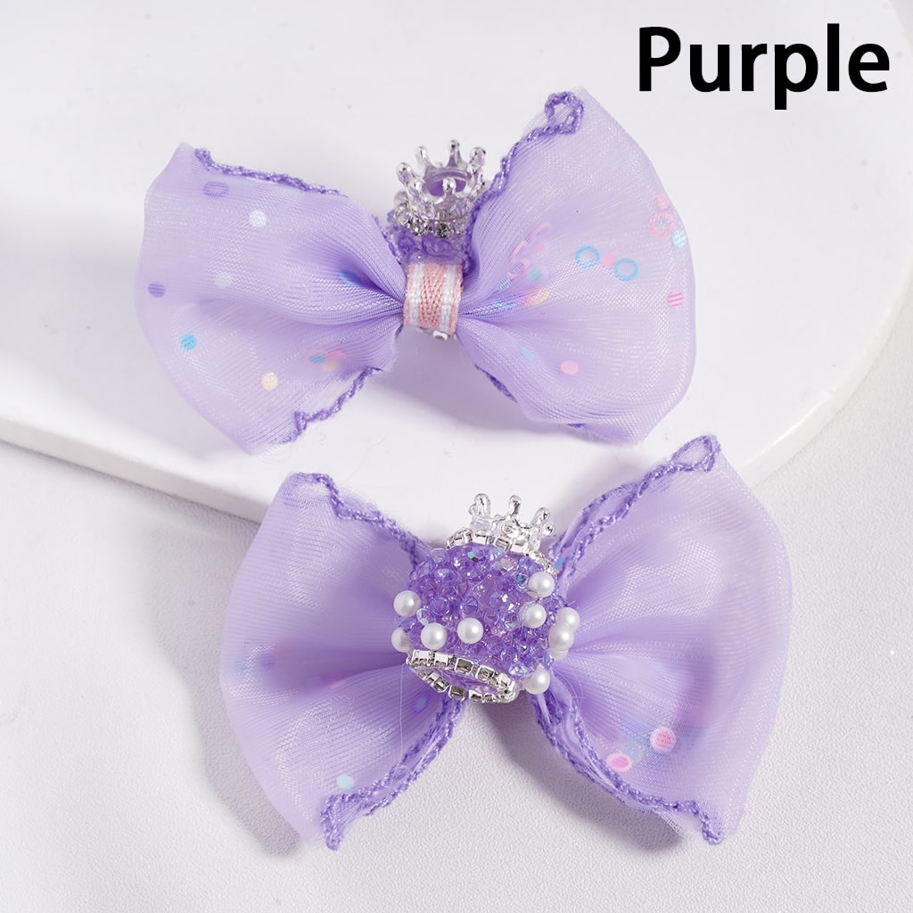 Glitter, Fabric Bowtie Fancy Silver Crown, White Pearls & Shiny Cone Shape Acrylic Sugar Beads with Rhinestones, Random Mix