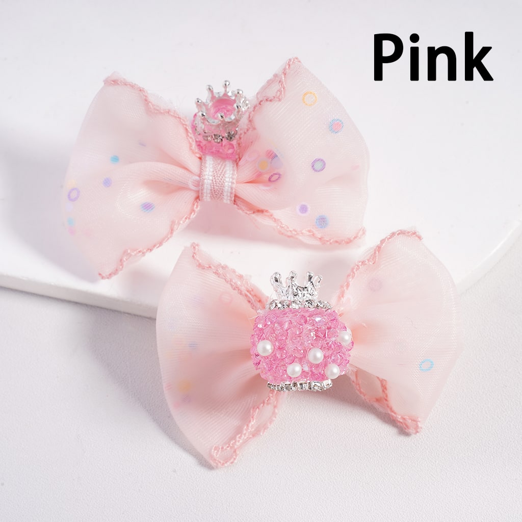 Glitter, Fabric Bowtie Fancy Silver Crown, White Pearls & Shiny Cone Shape Acrylic Sugar Beads with Rhinestones, Random Mix