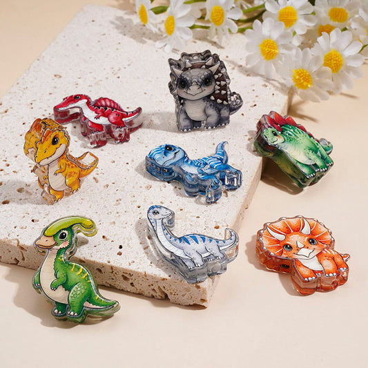 Adorable Vivid Dinosaur Character Series Animal Theme Clear Acrylic Beads, Random Mix