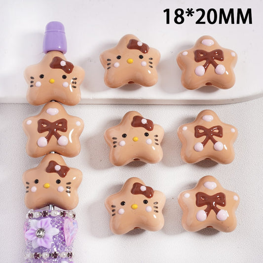 Light Brown Cute Star Cat Acrylic Bead Five‑Point Star with Backside Bowtie, 18*20mm
