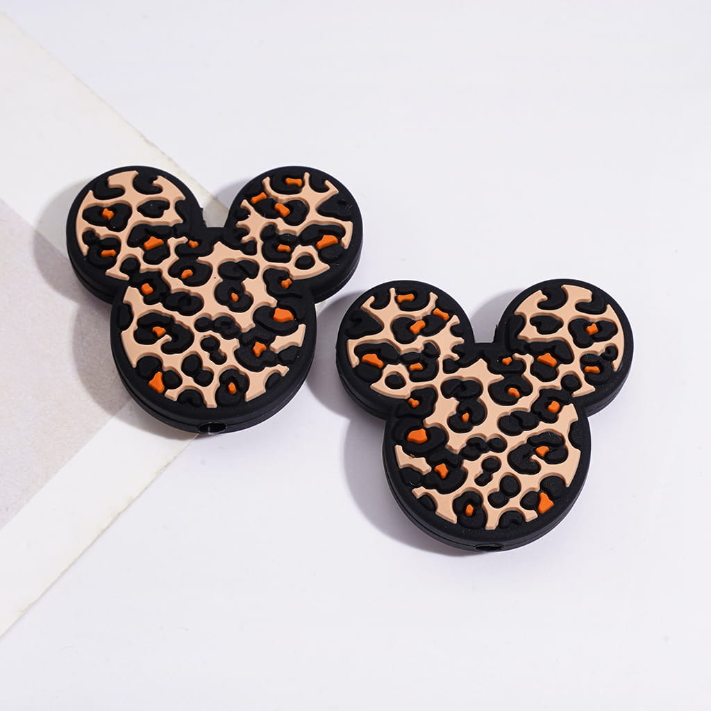 Leopard Print Mouse Head Series Silicone Focal Beads, Various Colors