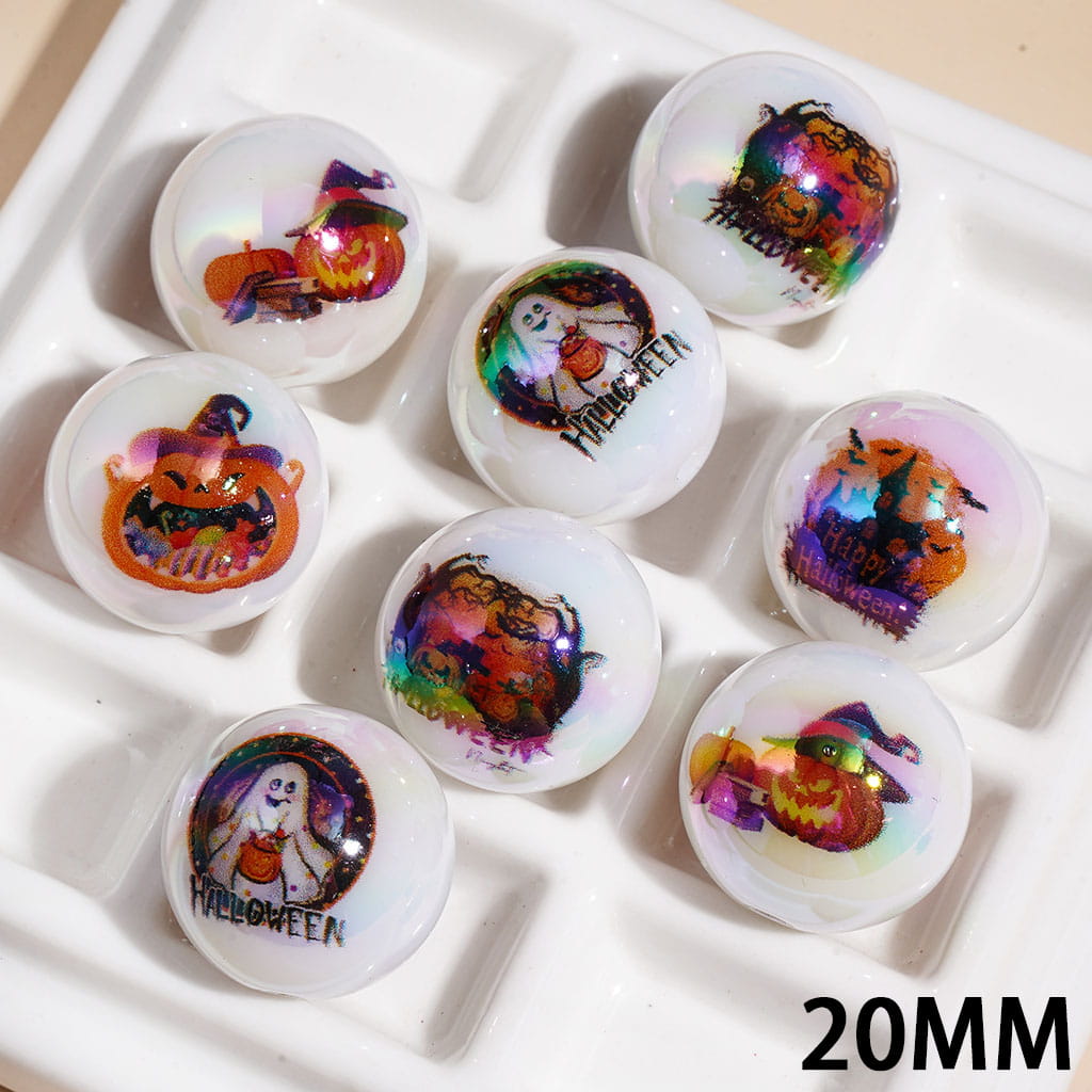 UV-Coated Acrylic Beads for Bracelets Halloween with Horror Pumpkin Ghost Series, 20MM Random Mix