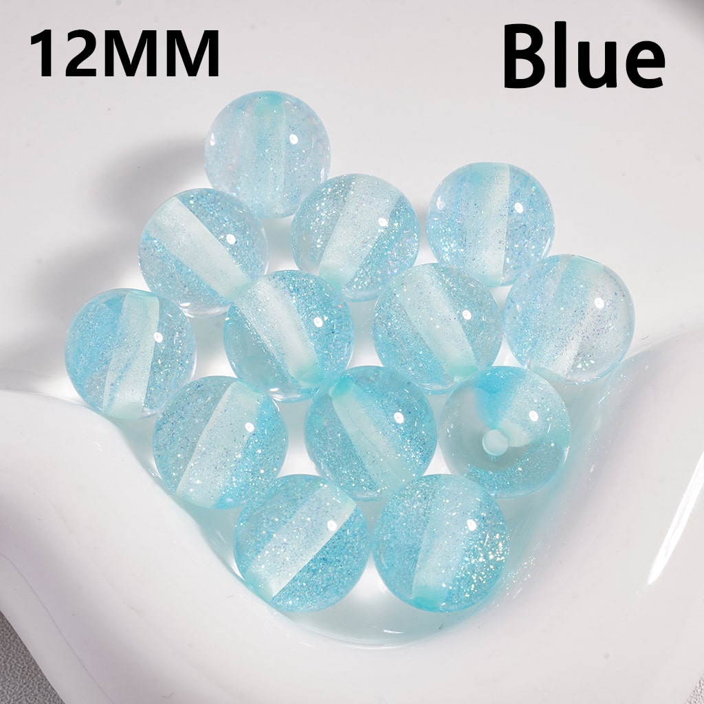 Shiny Glitter Inside Semi Clear Multi Color Round Acrylic Beads 12MM