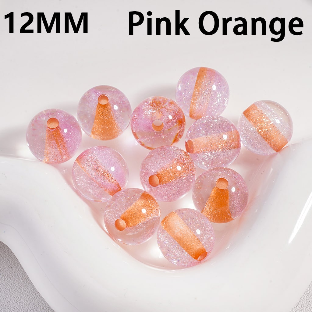 Shiny Glitter Inside Semi Clear Multi Color Round Acrylic Beads 12MM