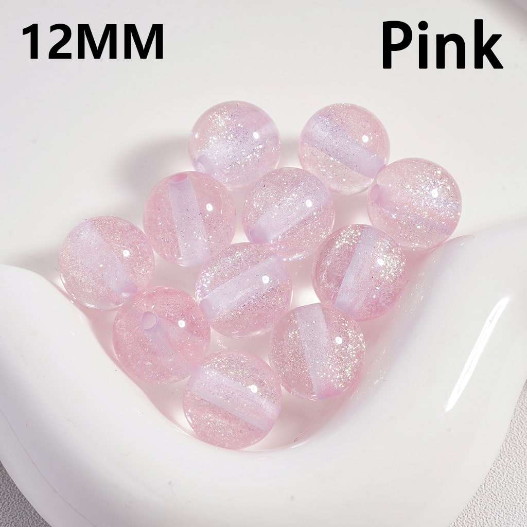 Shiny Glitter Inside Semi Clear Multi Color Round Acrylic Beads 12MM