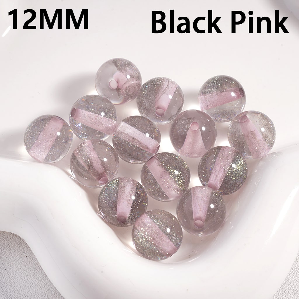 Shiny Glitter Inside Semi Clear Multi Color Round Acrylic Beads 12MM