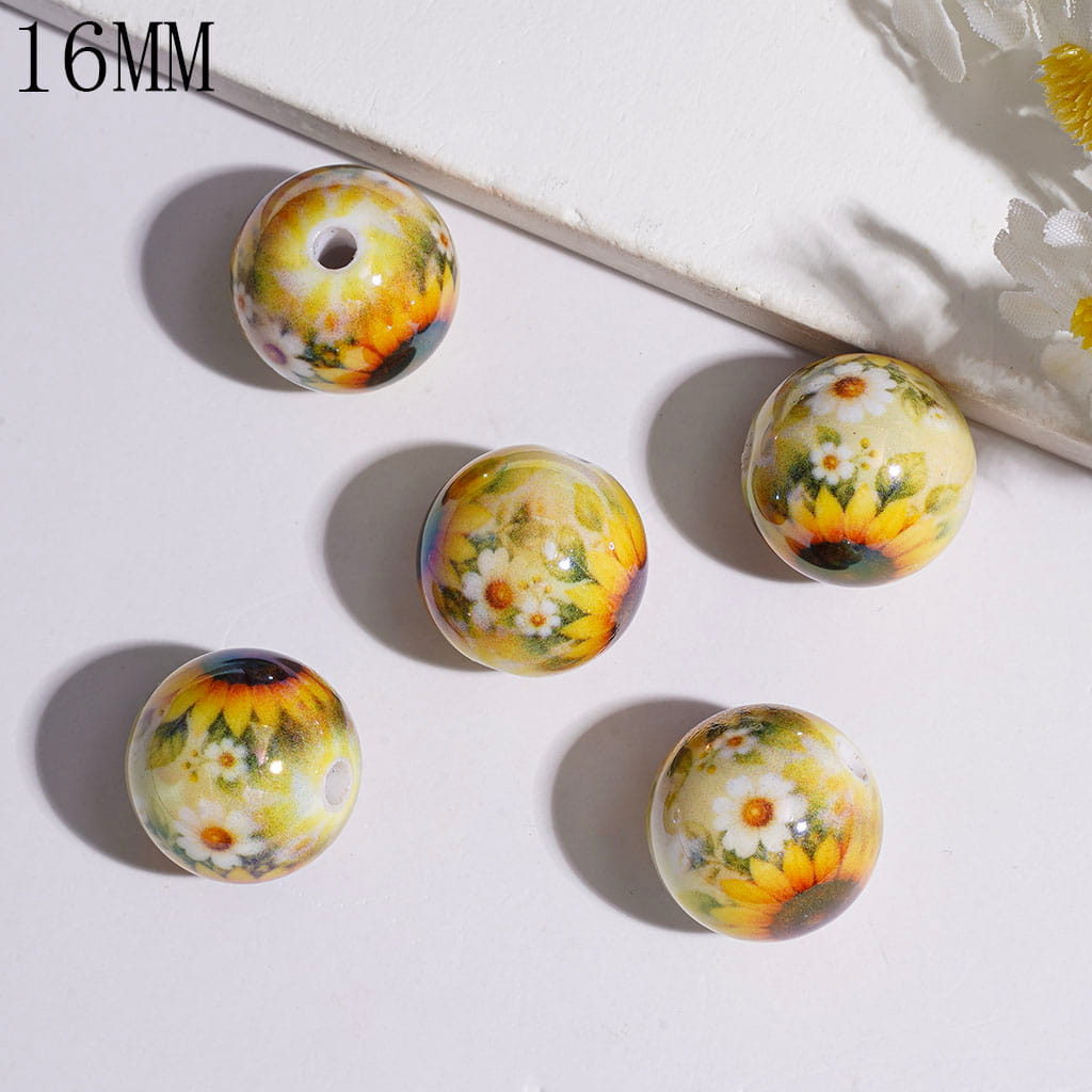 16MM - UV-Coated Acrylic Beads for Bracelets or Necklace with Sunflowers Daisy Flower
