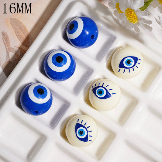 Cute Evil Eye Nazar Protection Blue and White Theme Round Acrylic Beads for Bracelets, 16MM, Random Mix