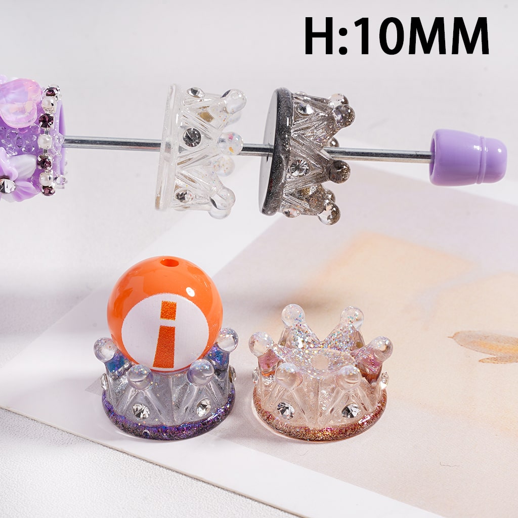 Cute Colorful Crown with Glitter & Clear Rhinestones, Transparent Color, Acrylic Beads Random Mix, Height 10MM