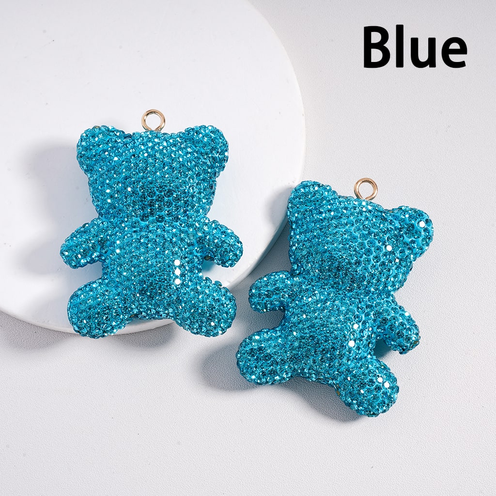 Large Sized Cute Bear Multi-Color Rhinestones Clay Keychain Pendant Jewelry Accessories 46*61MM