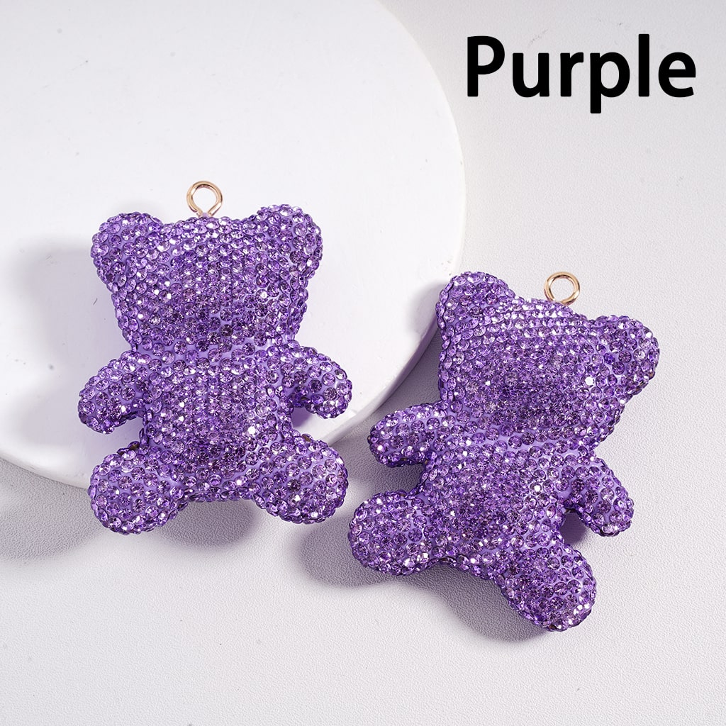 Large Sized Cute Bear Multi-Color Rhinestones Clay Keychain Pendant Jewelry Accessories 46*61MM