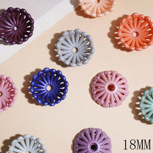 Elegant Flower Stamen Acrylic Bead Cages & Caps in Soft Morandi Colors, 18MM, Random Mix, (They Fit 16MM Beads)