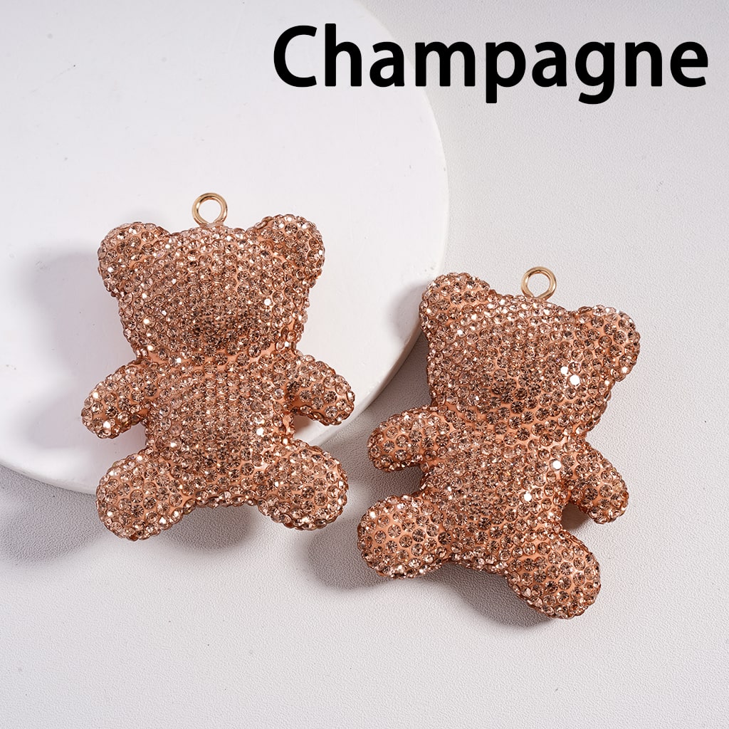 Large Sized Cute Bear Multi-Color Rhinestones Clay Keychain Pendant Jewelry Accessories 46*61MM