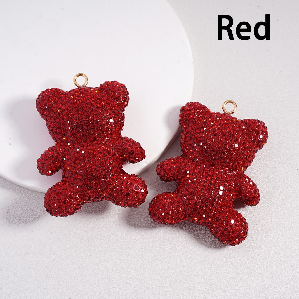 Large Sized Cute Bear Multi-Color Rhinestones Clay Keychain Pendant Jewelry Accessories 46*61MM