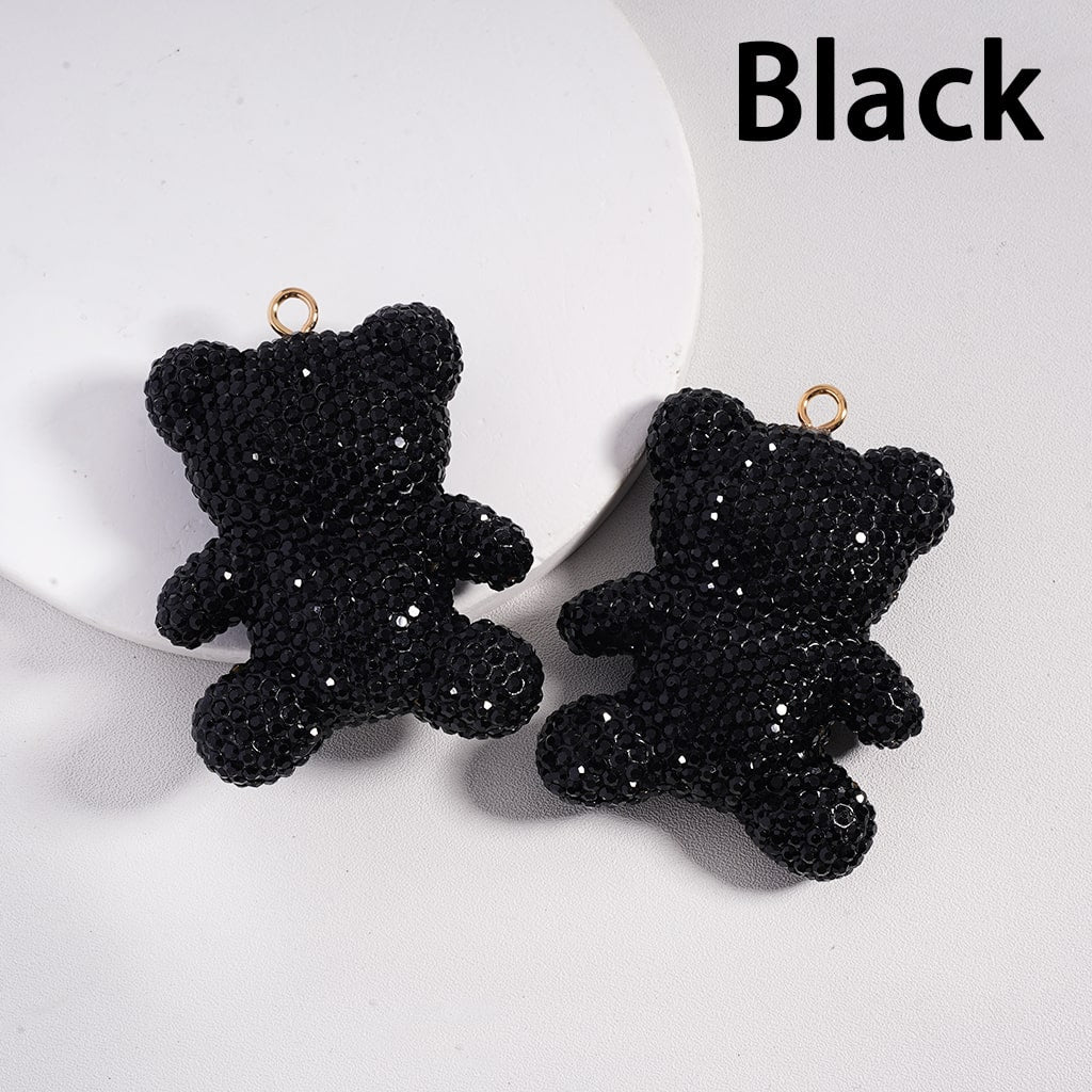 Large Sized Cute Bear Multi-Color Rhinestones Clay Keychain Pendant Jewelry Accessories 46*61MM