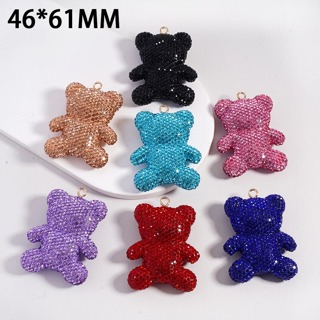 Large Sized Cute Bear Multi-Color Rhinestones Clay Keychain Pendant Jewelry Accessories 46*61MM