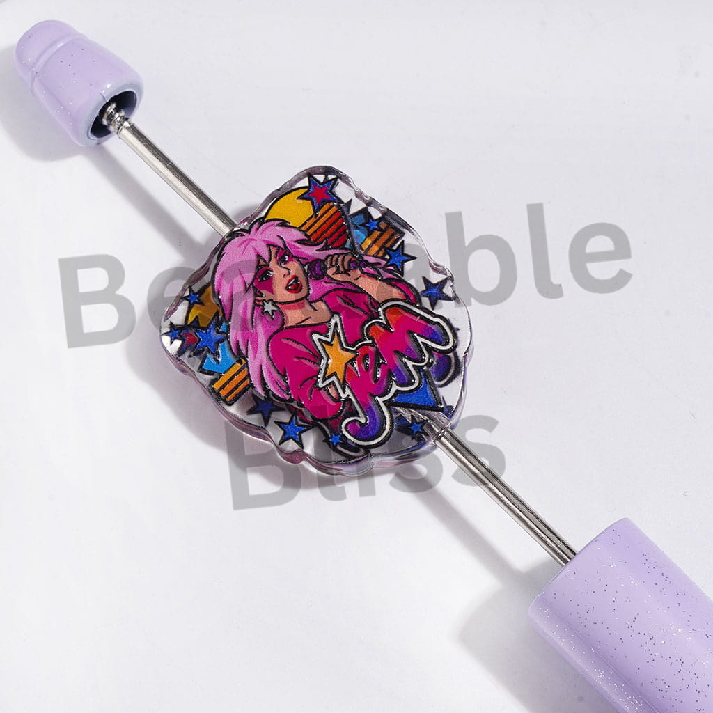 Acrylic Beads Rock Singer Character in Pink Series, Random Mix