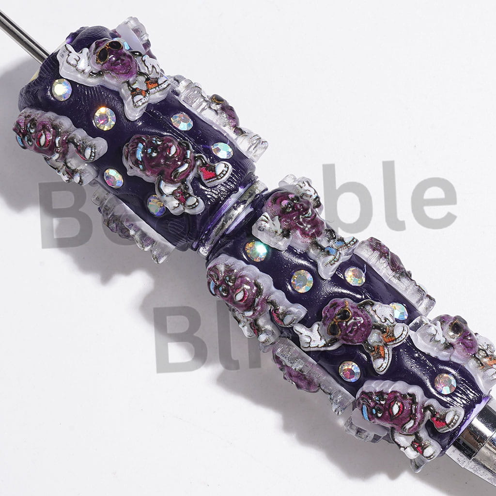 Beadable Clay Pens Various Style Purple Potato and AB Rhinestones on Dark Purple Background