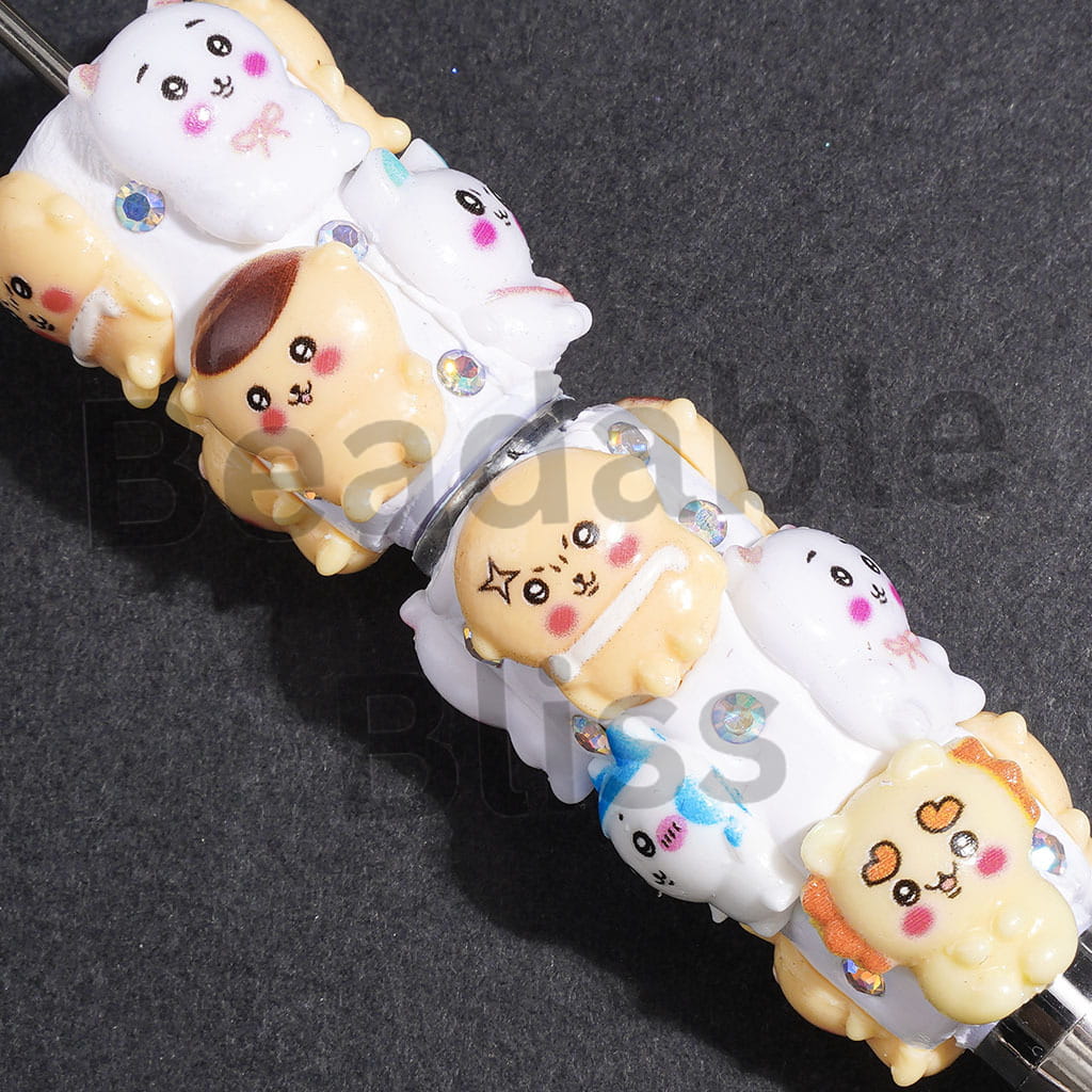 Beadable Clay Pens with Flying Squirrel Cartoon Characters and AB Rhinestones