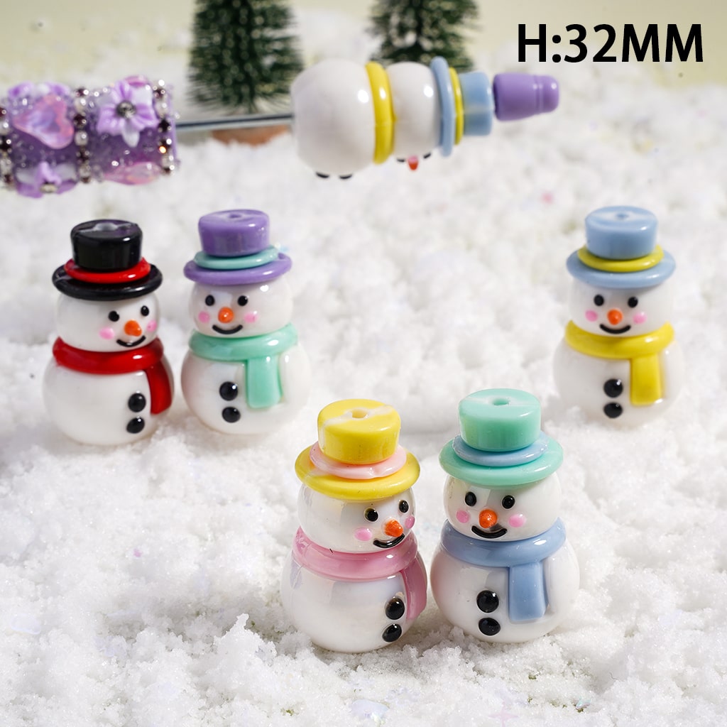 Festive Snowman Rubber Beads Soft PVC, Multi‑Color Hats, 32mm Random Mix
