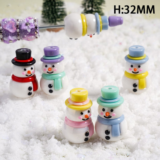 Festive Snowman Rubber Beads Soft PVC, Multi‑Color Hats, 32mm Random Mix