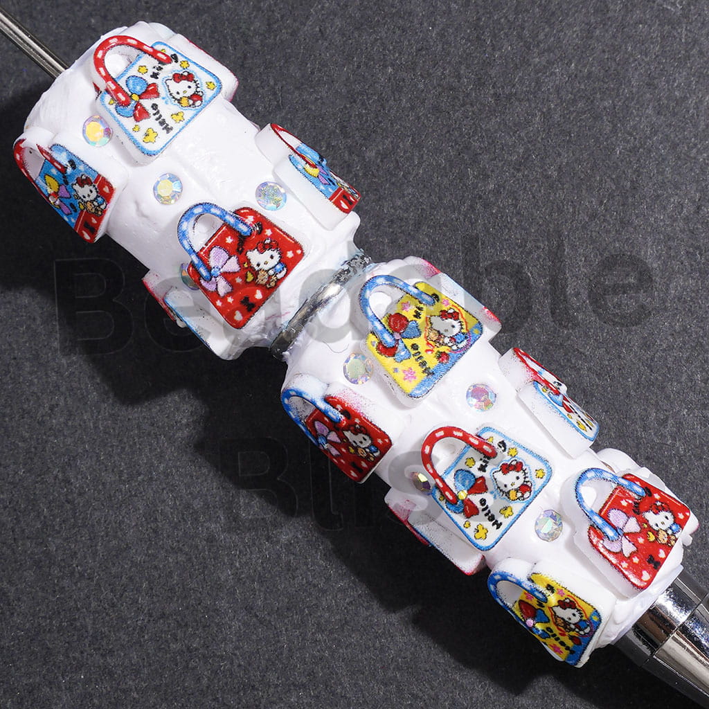 Cute Cat Character Printed Handbag Series and AB Rhinestones Beadable Clay Pens