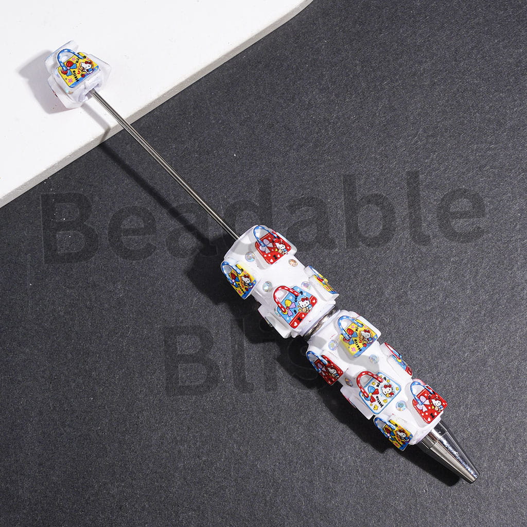 Cute Cat Character Printed Handbag Series and AB Rhinestones Beadable Clay Pens