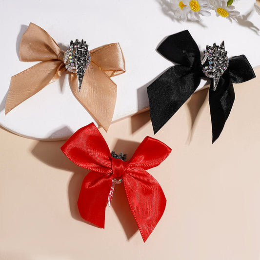Antique Skull & Butterfly Crown Heart Fabric Bowtie Acrylic Beads with White Pearl & AB Rhinestone Chains, Gun Black, Multicolor, Random Mix