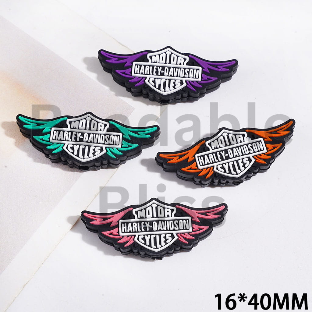 Motorcycle Series Silicone Focal Beads, Wing Shape, 16*40MM Multi-Color