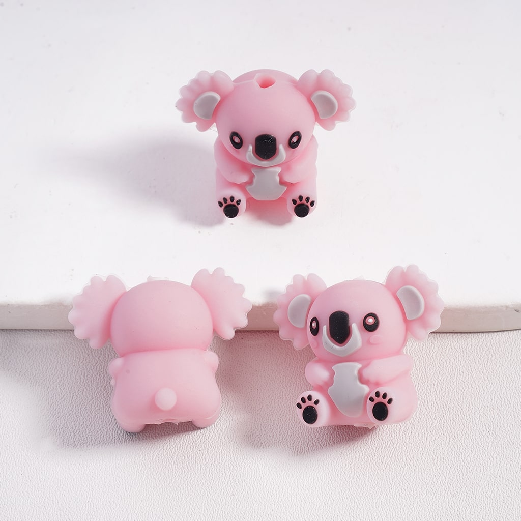 3D Cute Pink Koala Cartoon Character with Black Paws Silicone Focal Beads