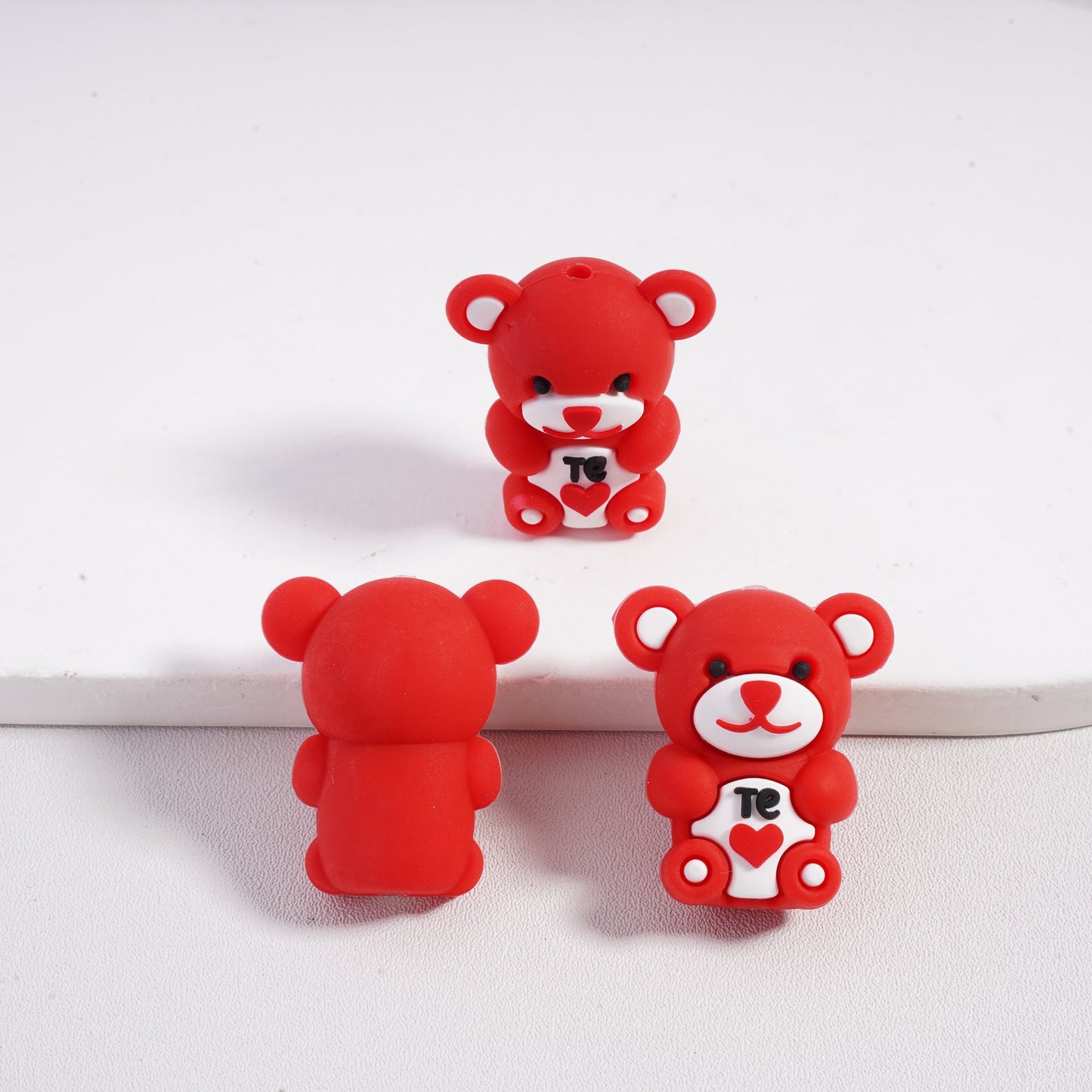 3D Cute Red Bears & Red Mini Heart Valentine’s Day Series Silicone Focal Bead