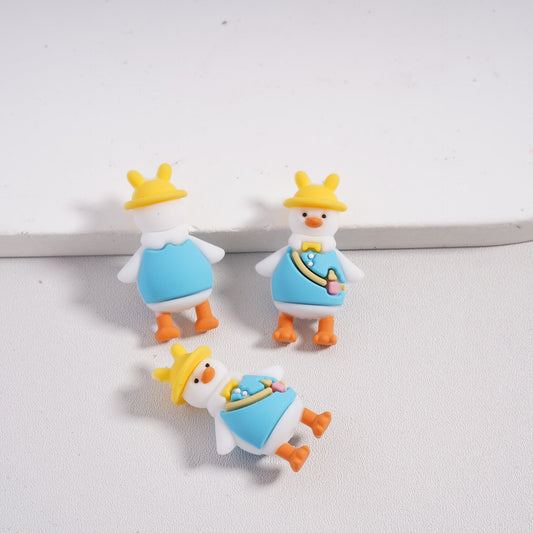 3D Cute Duck with Blue Outfit, Yellow Hat, and Feeding Bottle Silicone Focal Beads