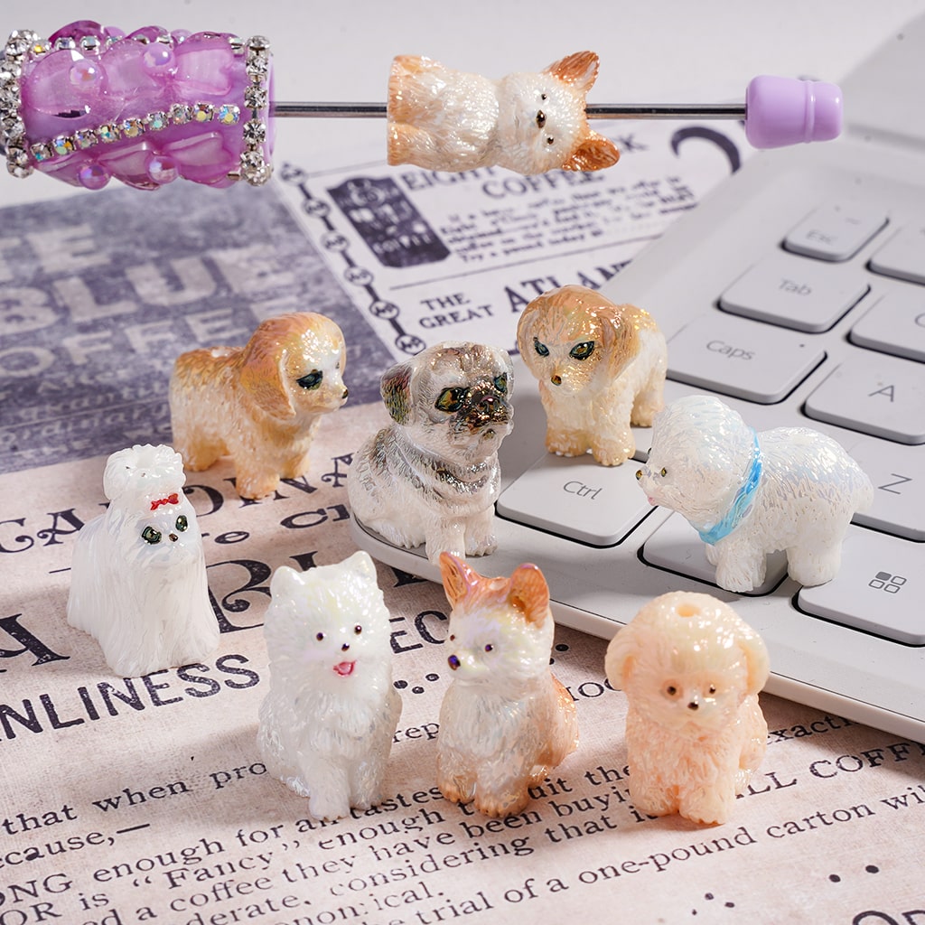 UV Coated Various Designs Dog Character Series, Acrylic Beads Random Mix