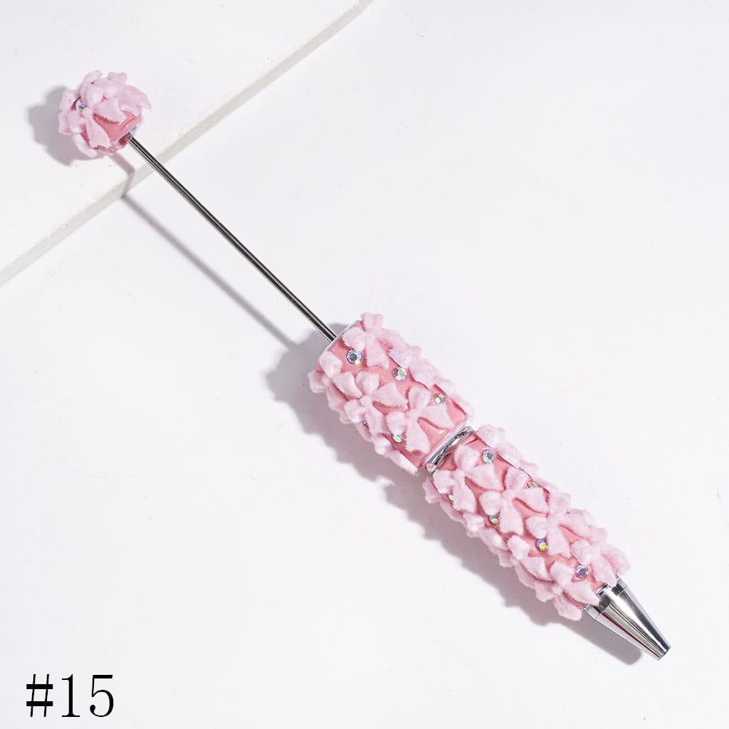 Beadable Clay Pens with Flocked Fluffy Bowtie and AB Rhinestones, Multi-Color