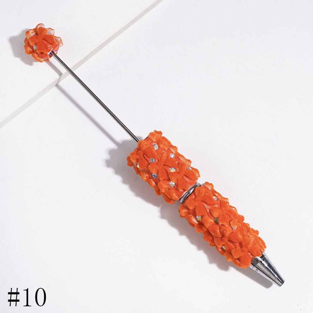 Beadable Clay Pens with Flocked Fluffy Bowtie and AB Rhinestones, Multi-Color