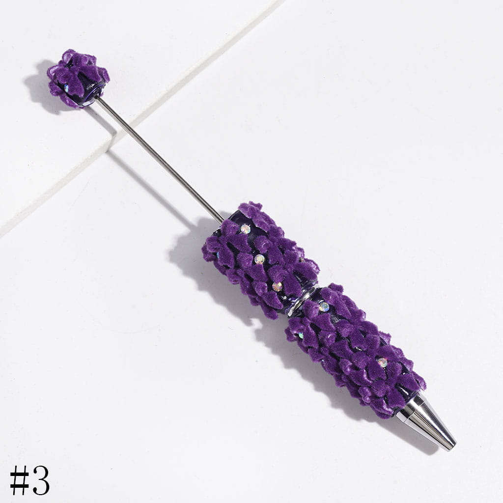 Beadable Clay Pens with Flocked Fluffy Bowtie and AB Rhinestones, Multi-Color